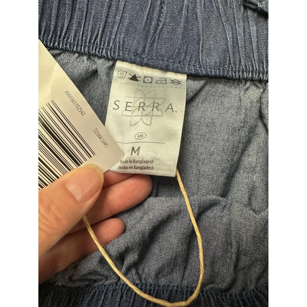 Serra Womens Blue Denim Tiered Maxi Skirt Elastic Waist Cotton Medium 8-10 NWT